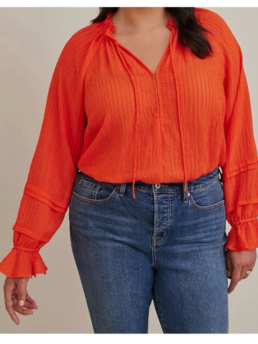 Torrid Stripe Gauze High Neck Lace Up Peasant Top